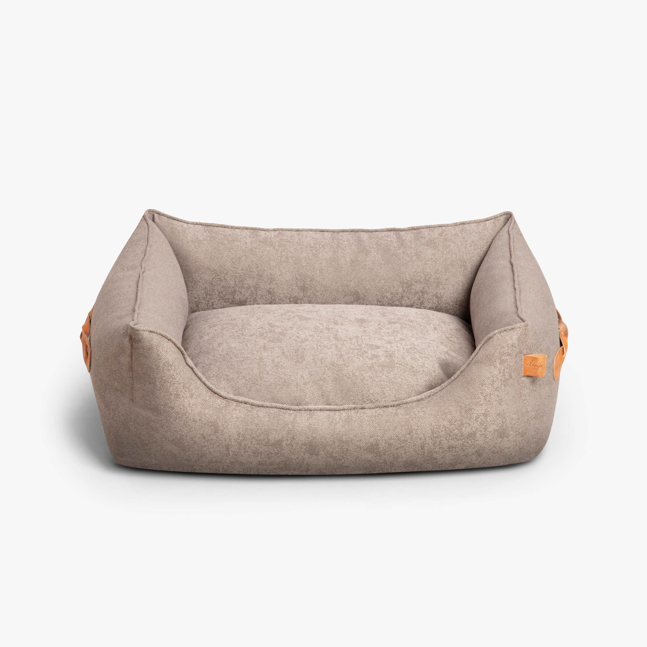 Dog Bed Soft Lounge Beige Leather Details - Denjo Dogs M
