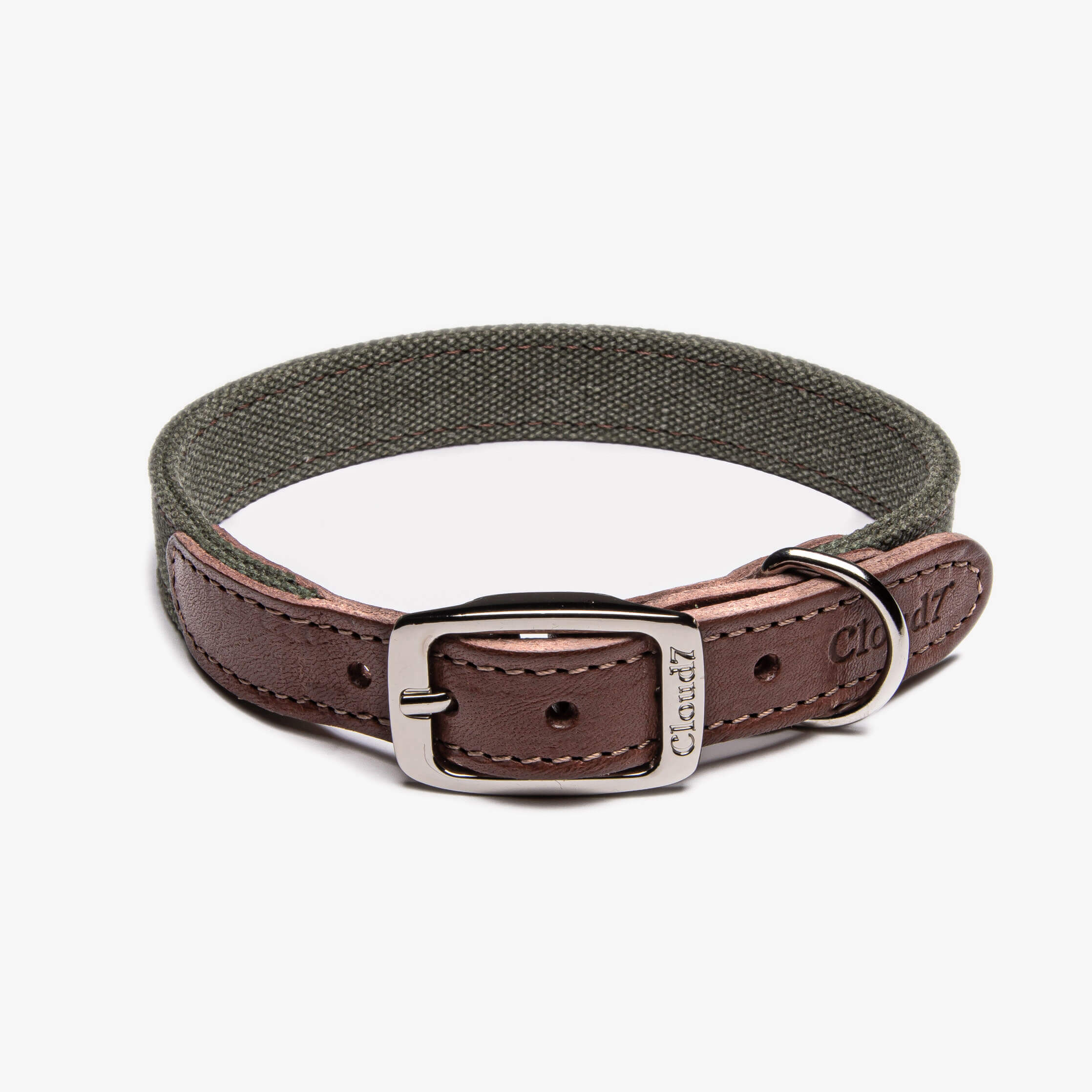 Hundhalsband Läder & Canvas Tivoli Olive - Cloud7 L
