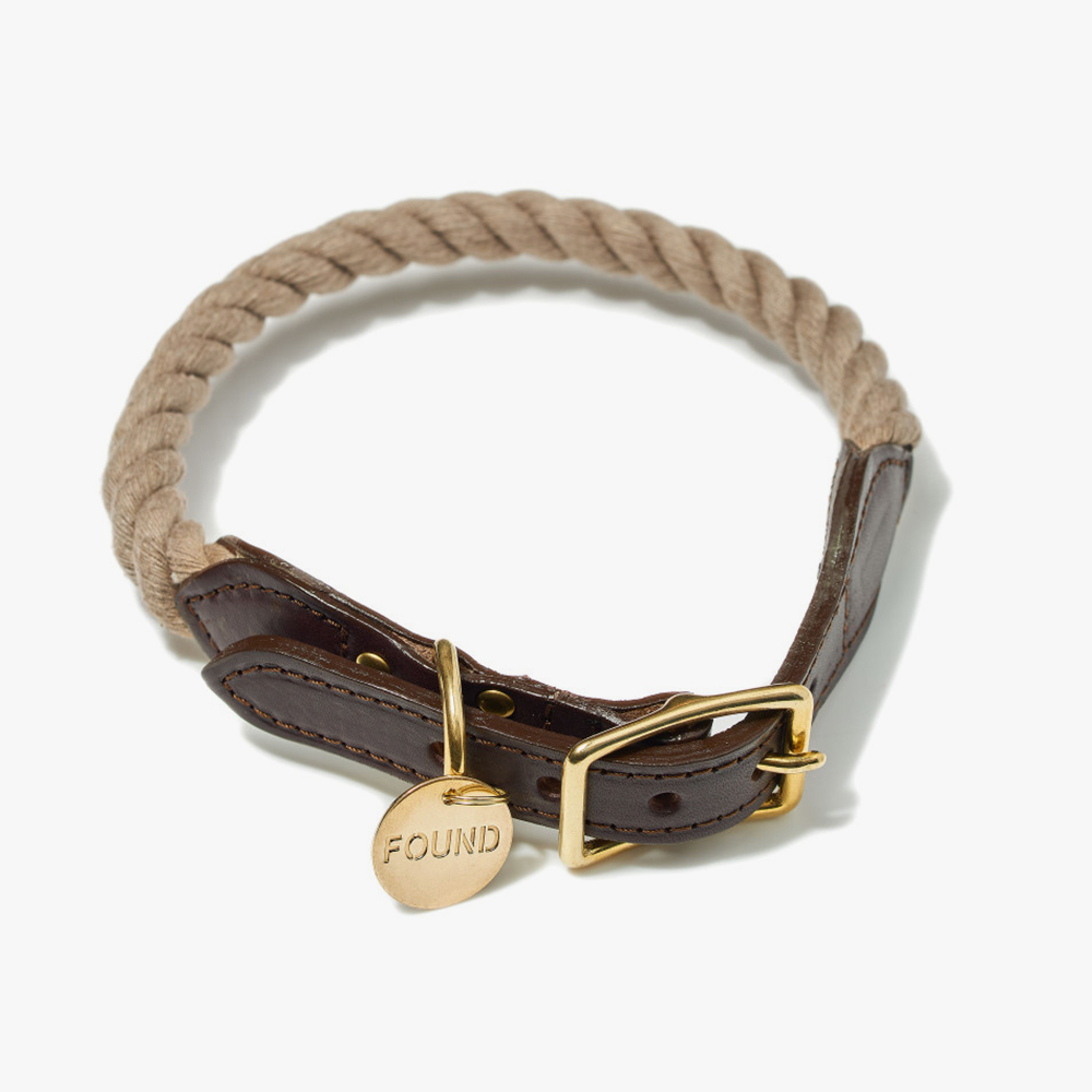 Hundhalsband Upcycled Rope Beige Tan - Found My Animal S