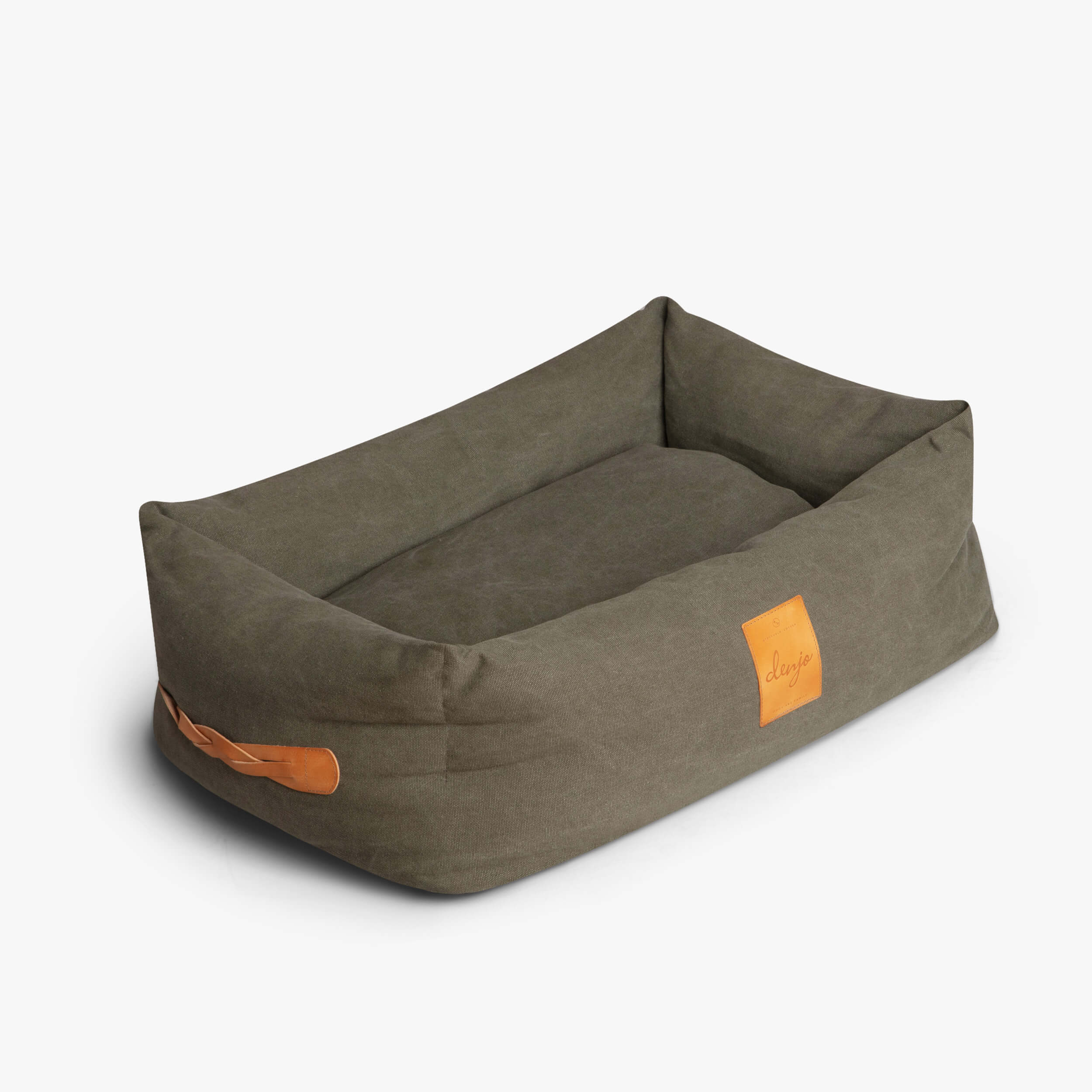 Hundbädd Classic Nest med Läderdetaljer Desert Green - Denjo Dogs XL
